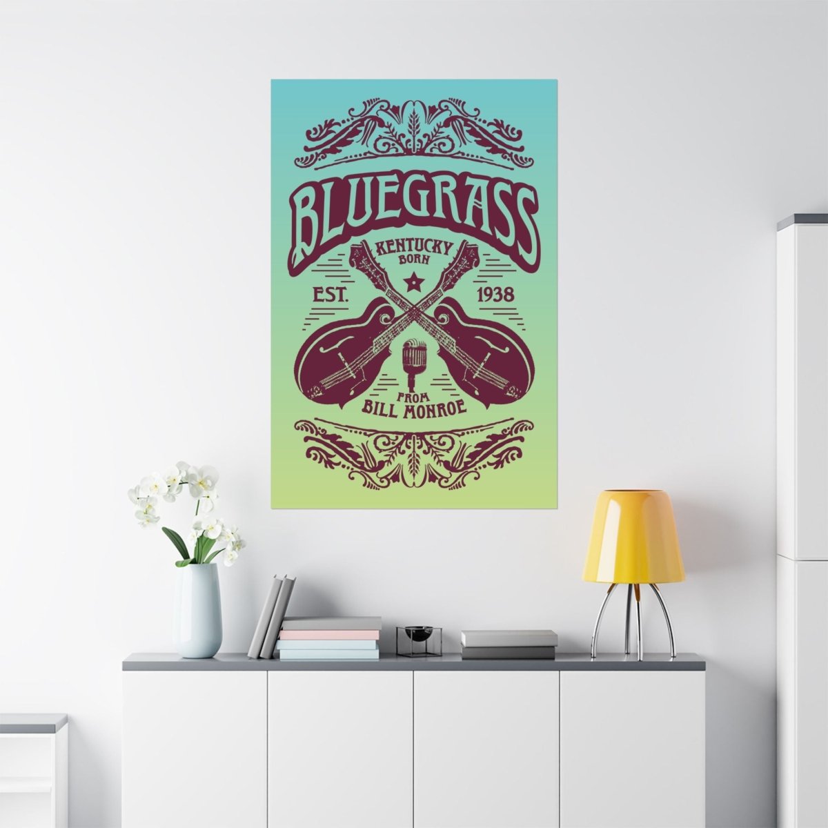 Bluegrass Music Premium Wall Art Print, Bluegrass Festival Poster, Mandolins, Kentucky Born