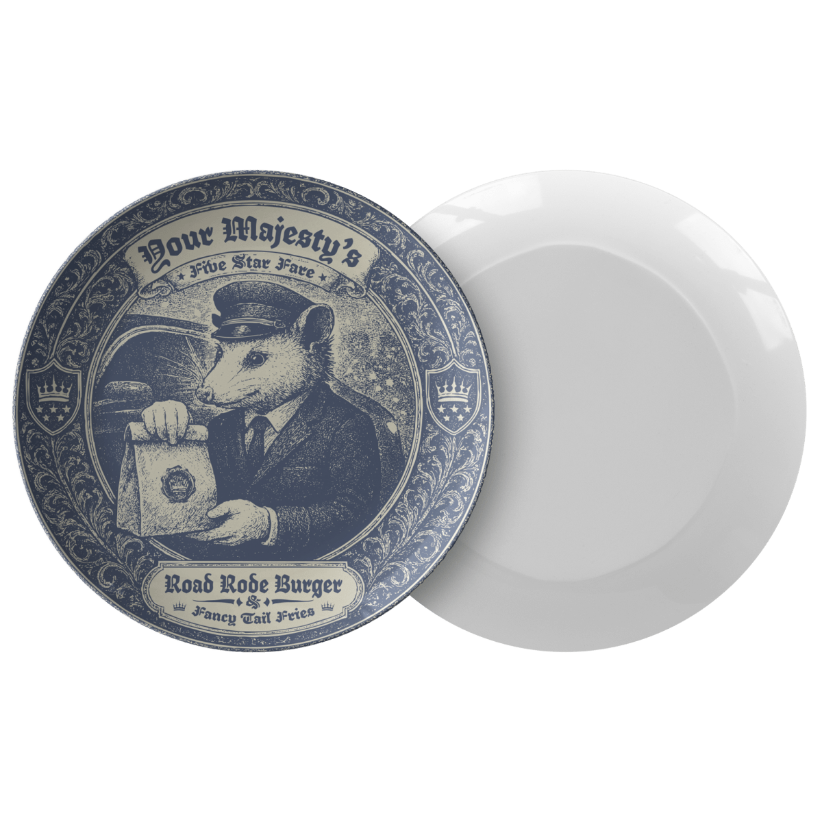 Burger & Fries Fancy Gift Plate from Your Majesty's Five Star Fare, 1 or Sets of 2, 4, Funny Dinner Decorator