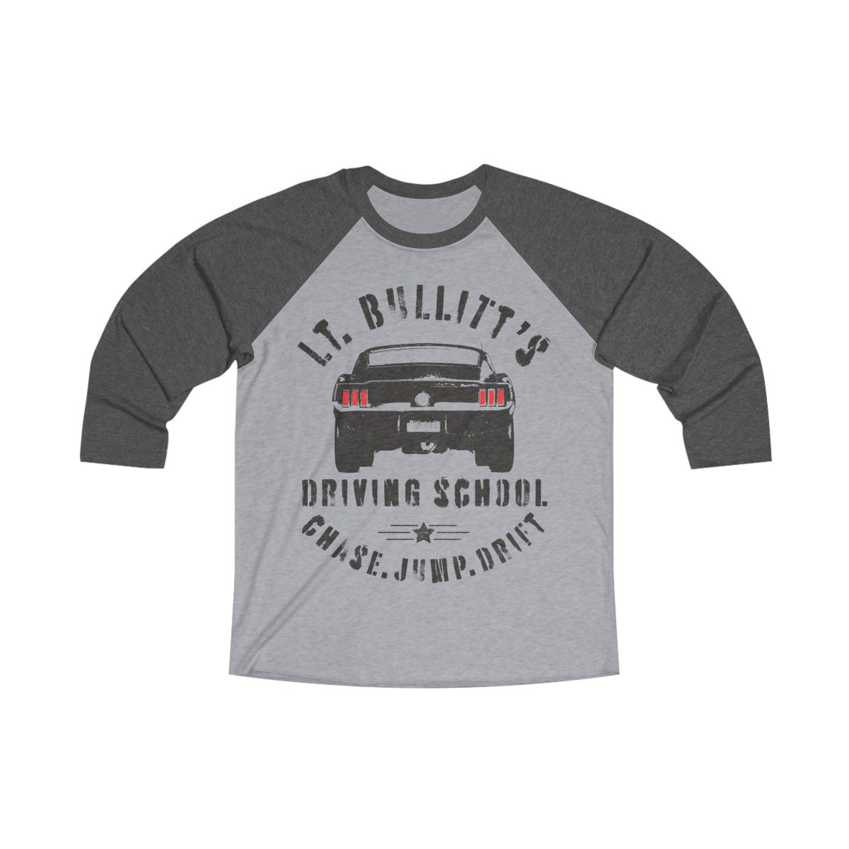 Bullitt's Driving School 3/4 T-Shirt, Car Chase, Jump, Drift, Driver Gift