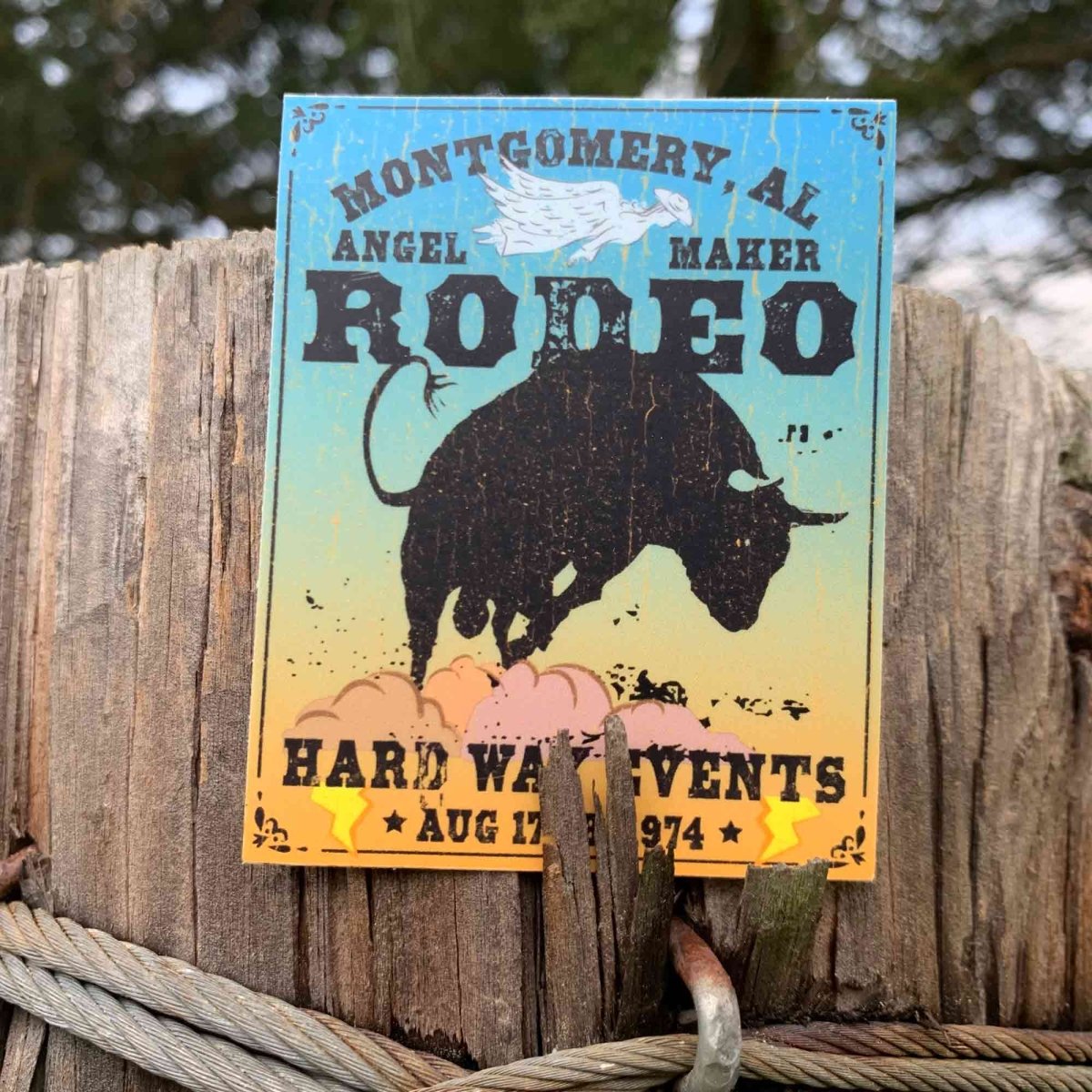 Montgomery Old Rodeo Poster Premium Stickers and Magnets, Angel Maker Bull, Hard Way