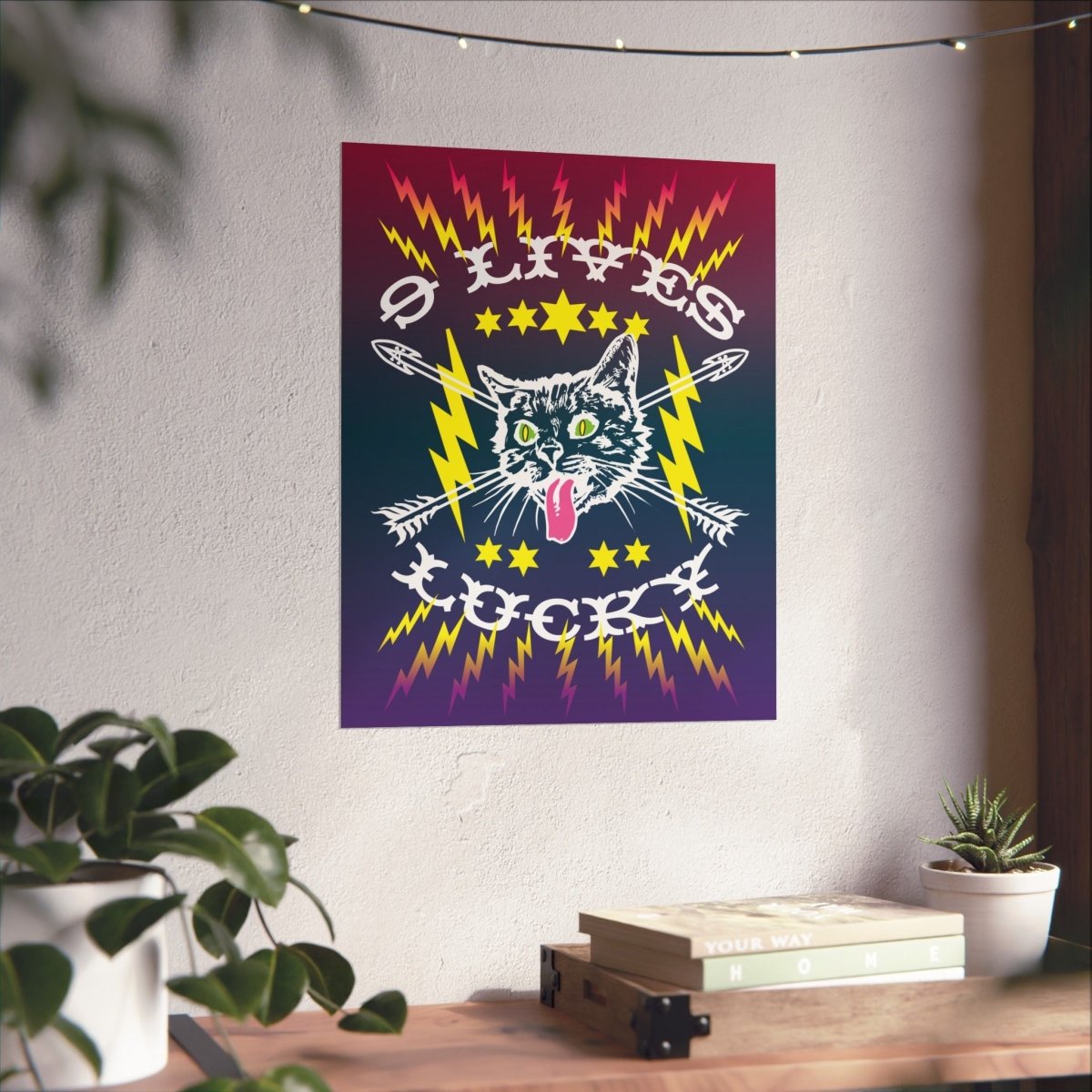 9 Lives Lucky Cat Premium Art Print, Get Super Lucky