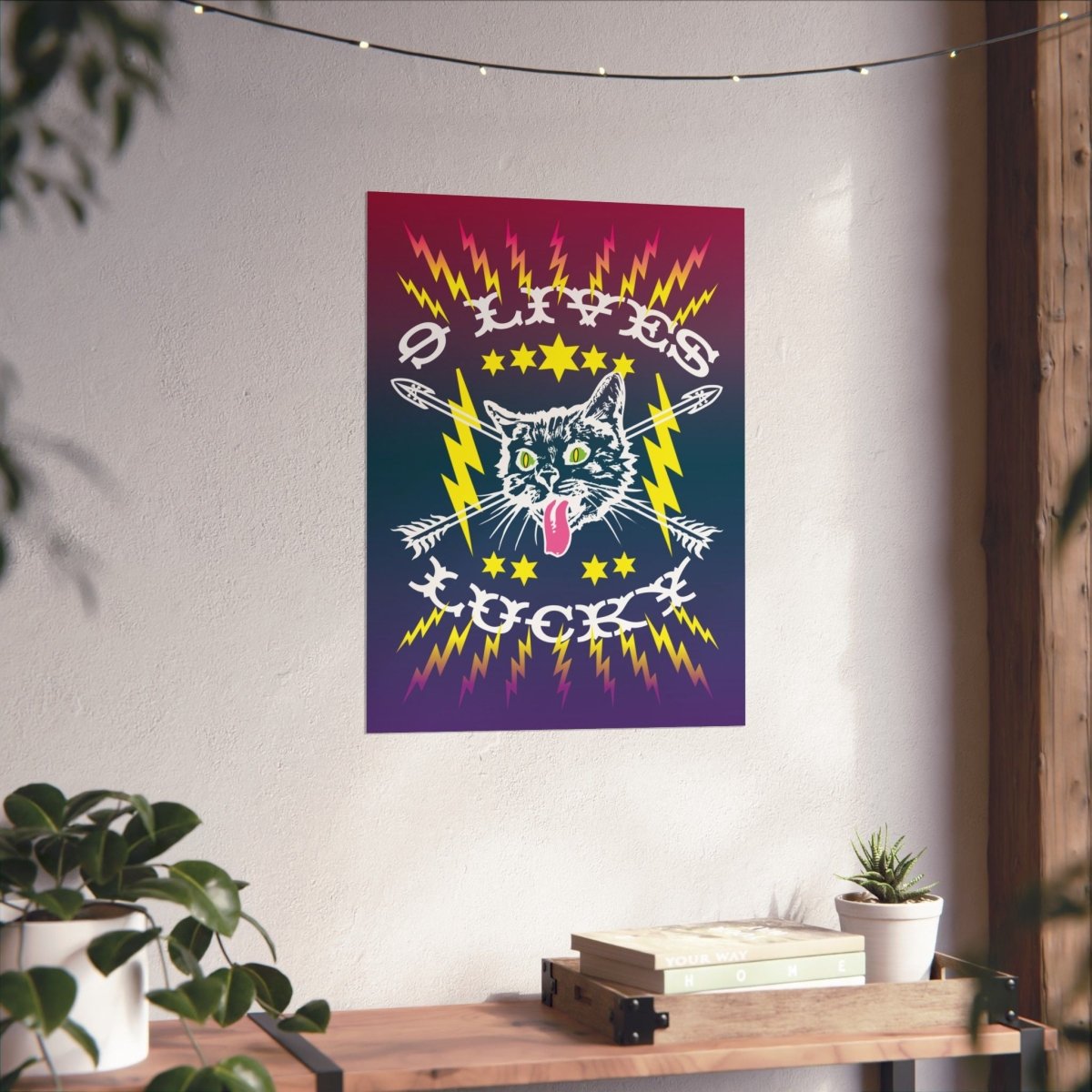 9 Lives Lucky Cat Premium Art Print, Get Super Lucky