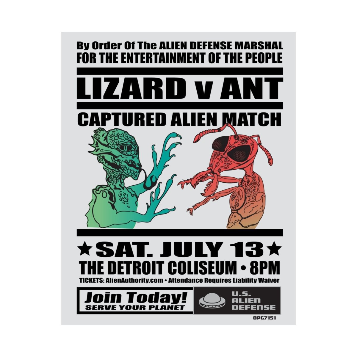 Alien Grudge Match Lizard v Ant Premium Wall Art Print