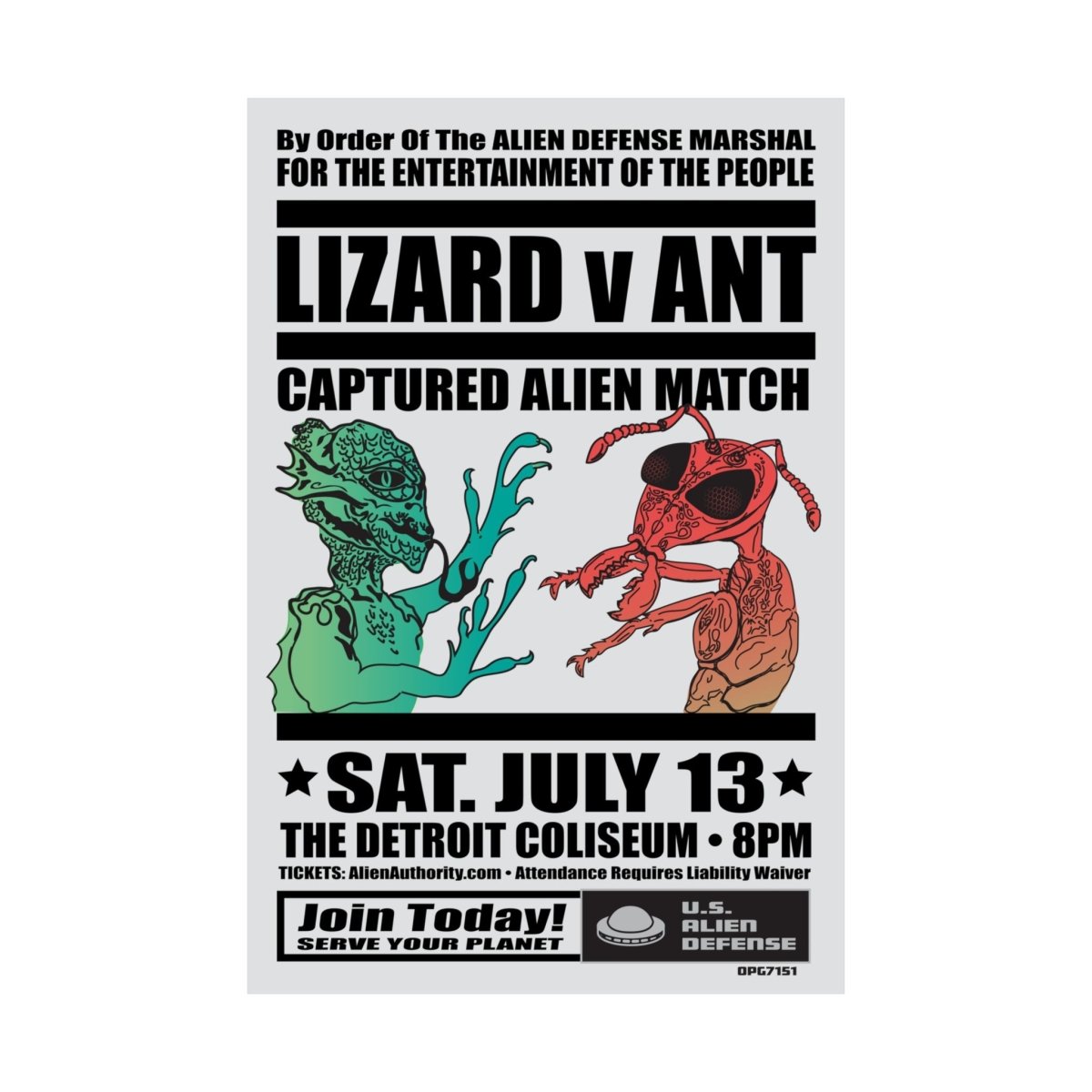 Alien Grudge Match Lizard v Ant Premium Wall Art Print