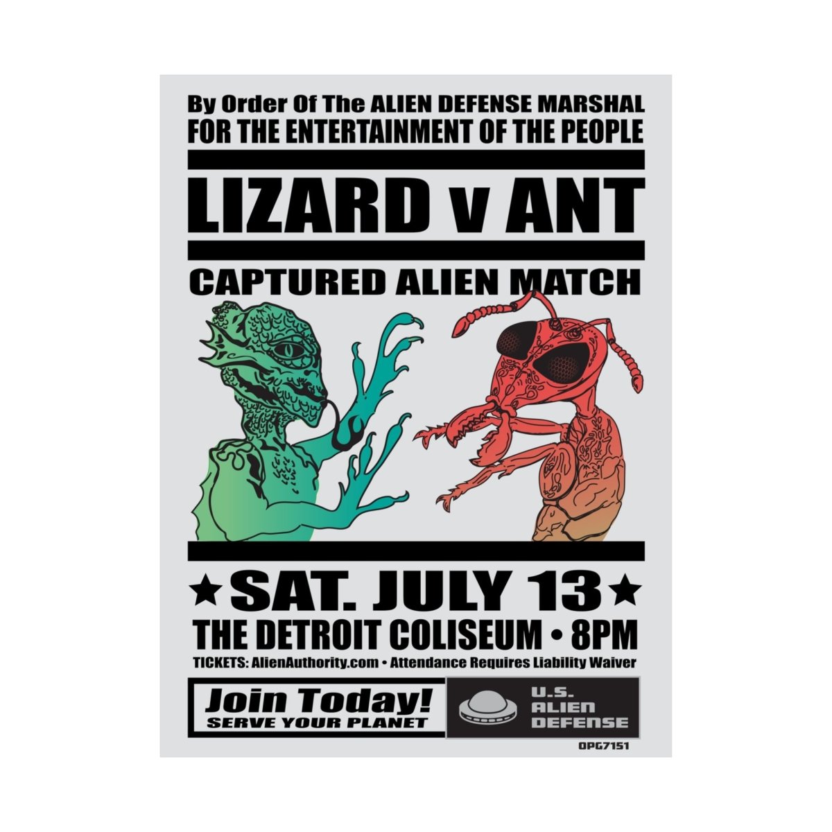 Alien Grudge Match Lizard v Ant Premium Wall Art Print