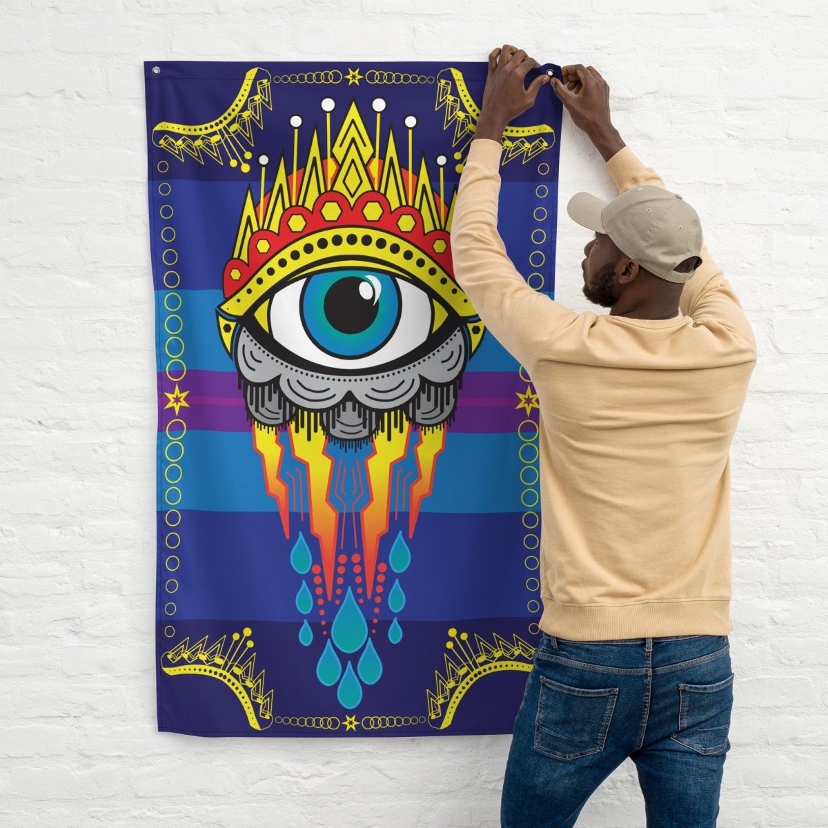 All Seeing Eye Flag, Tattoo Style Art Decor, Cool Wall Hanging, Mystic, Psychic, Empath Gift