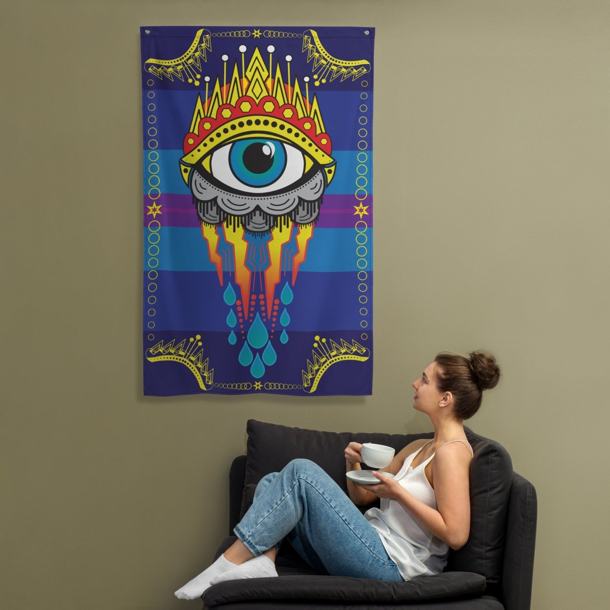 All Seeing Eye Flag, Tattoo Style Art Decor, Cool Wall Hanging, Mystic, Psychic, Empath Gift