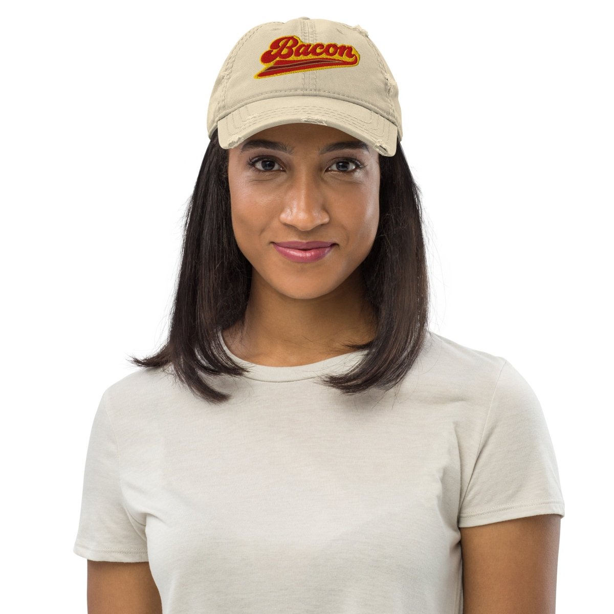 Bacon Team Distressed Dad Hat, Sport Sizzle Eating Flavor Favorite Fried Food
