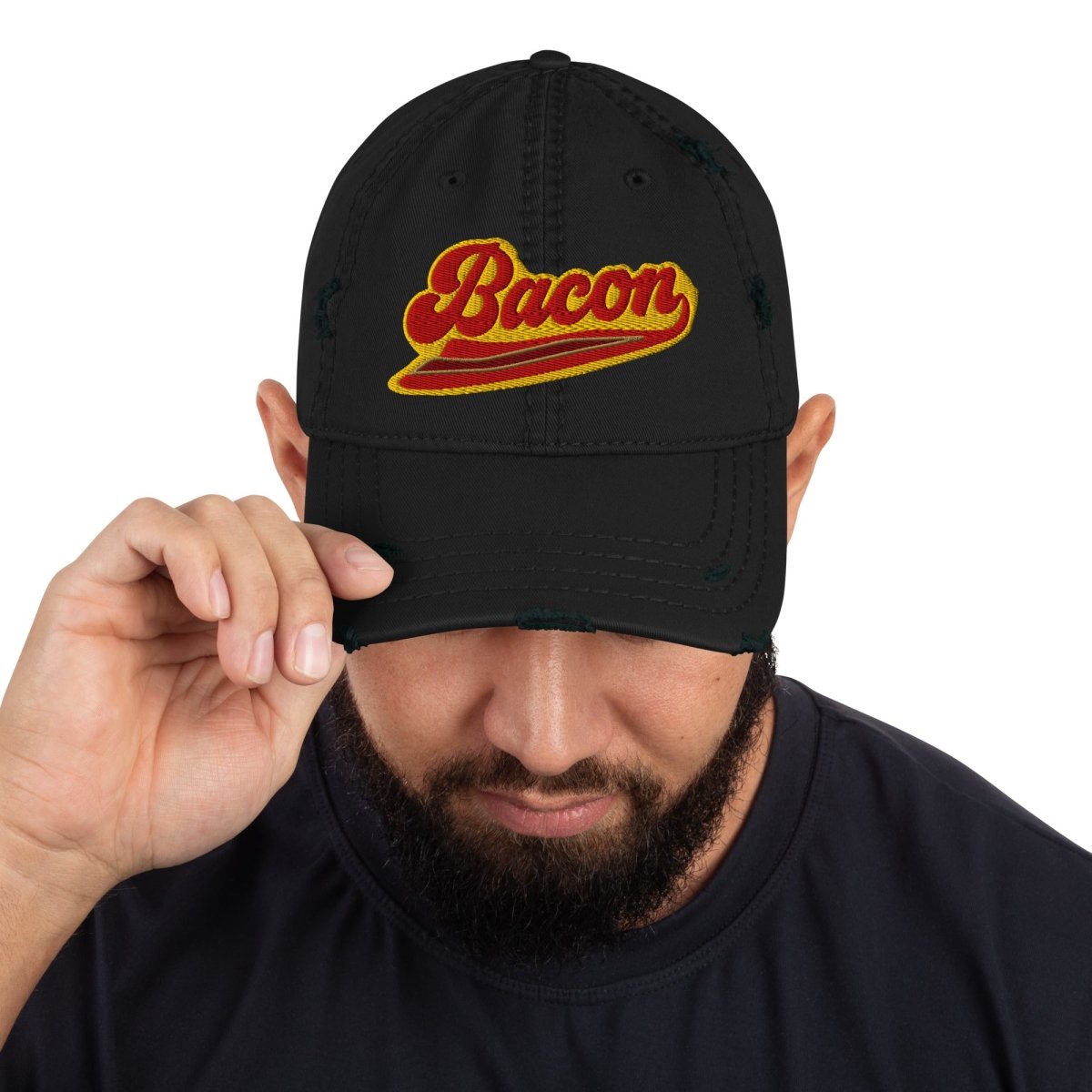 Bacon Team Distressed Dad Hat, Sport Sizzle Eating Flavor Favorite Fried Food