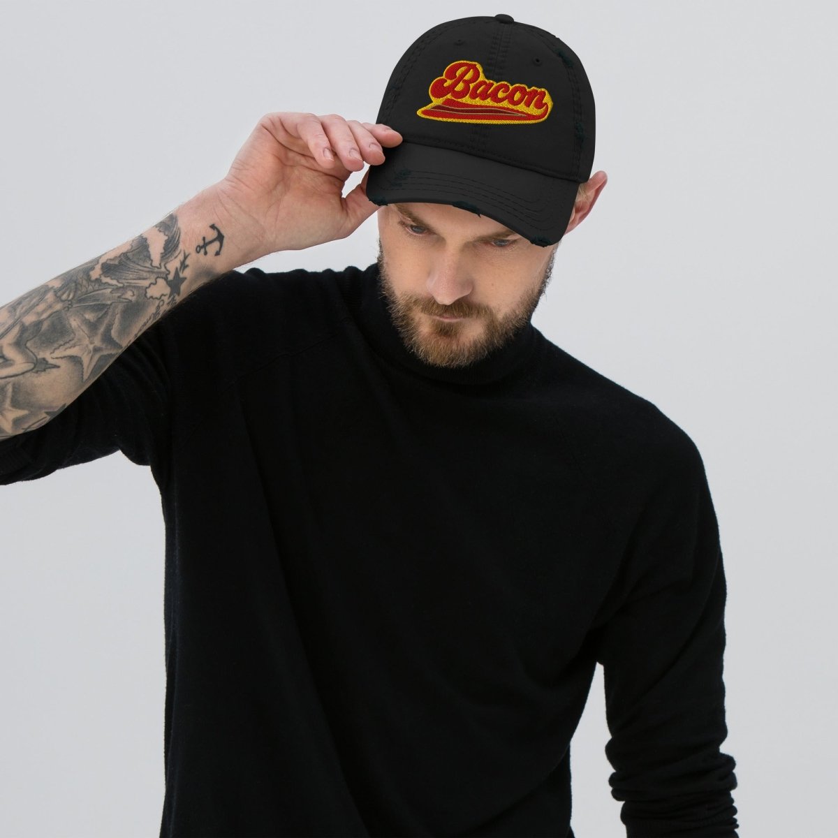 Bacon Team Distressed Dad Hat, Sport Sizzle Eating Flavor Favorite Fried Food