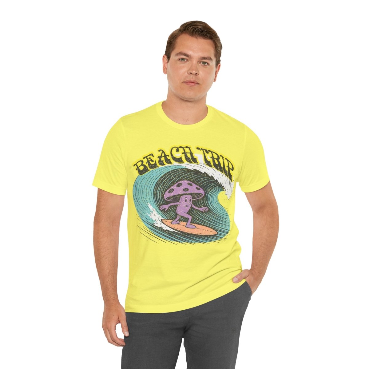 Beach Trip Surfing Mushroom Funny Parody T-Shirt