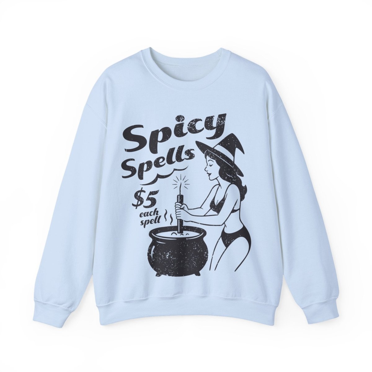 Bikini Witch Spicy Spells, Funny Dark Humor or Halloween Fleece Sweatshirt for Haunted Humor Gifting & Comic Fans, Halloween or Summerween Party