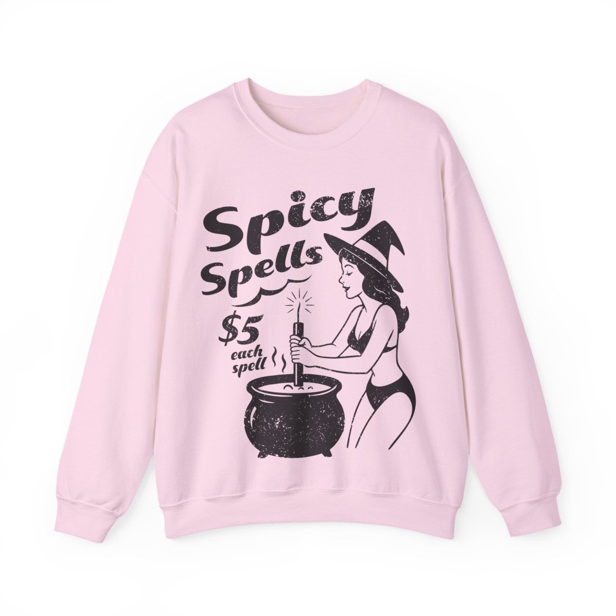 Bikini Witch Spicy Spells, Funny Dark Humor or Halloween Fleece Sweatshirt for Haunted Humor Gifting & Comic Fans, Halloween or Summerween Party