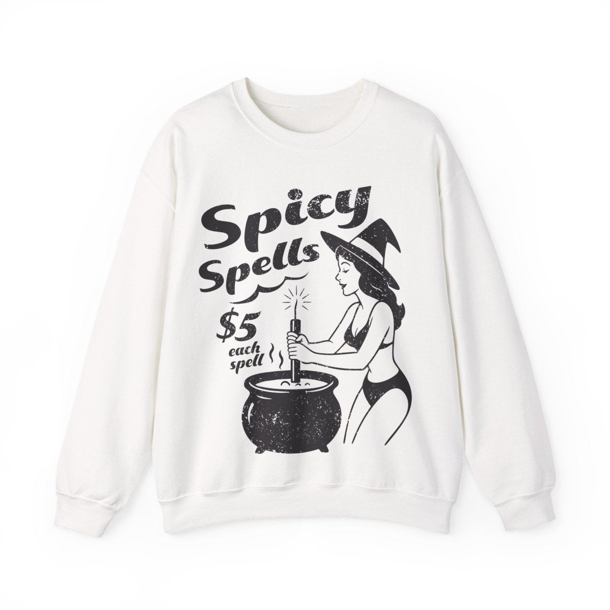 Bikini Witch Spicy Spells, Funny Dark Humor or Halloween Fleece Sweatshirt for Haunted Humor Gifting & Comic Fans, Halloween or Summerween Party