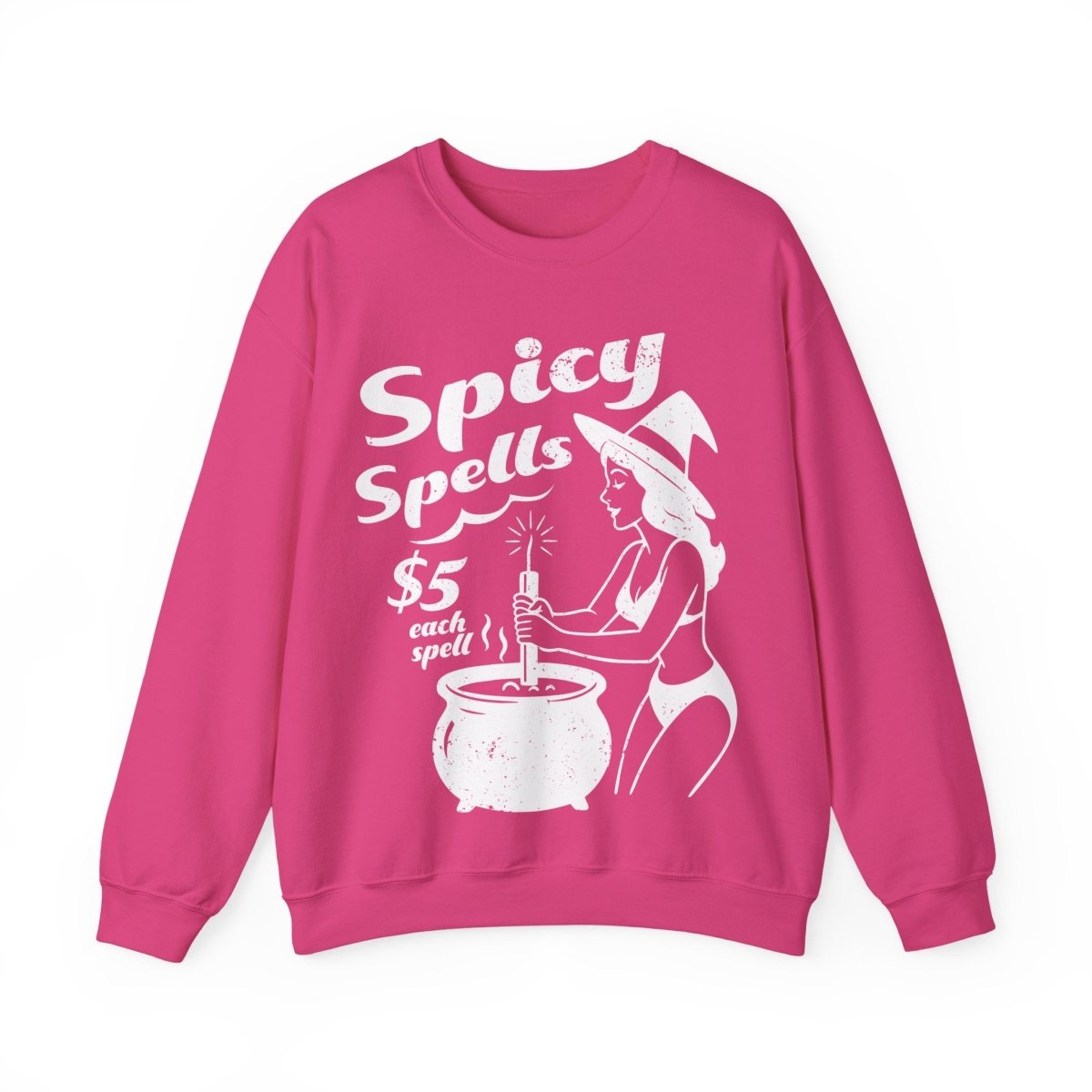 Bikini Witch Spicy Spells, Funny Dark Humor or Halloween Fleece Sweatshirt for Haunted Humor Gifting & Comic Fans, Halloween or Summerween Party