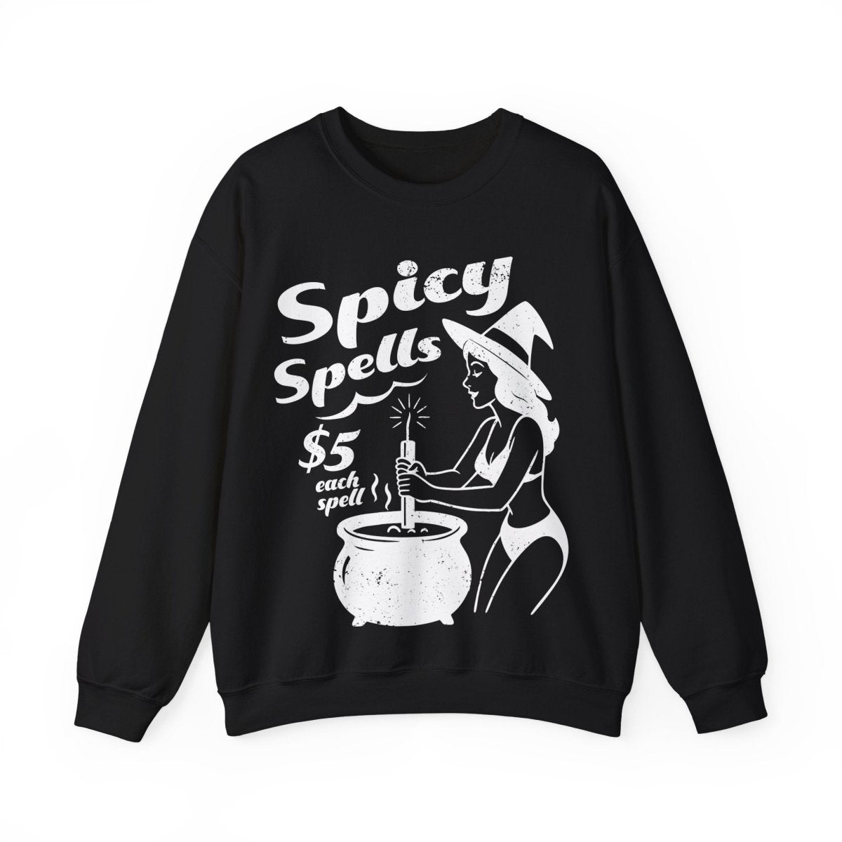Bikini Witch Spicy Spells, Funny Dark Humor or Halloween Fleece Sweatshirt for Haunted Humor Gifting & Comic Fans, Halloween or Summerween Party