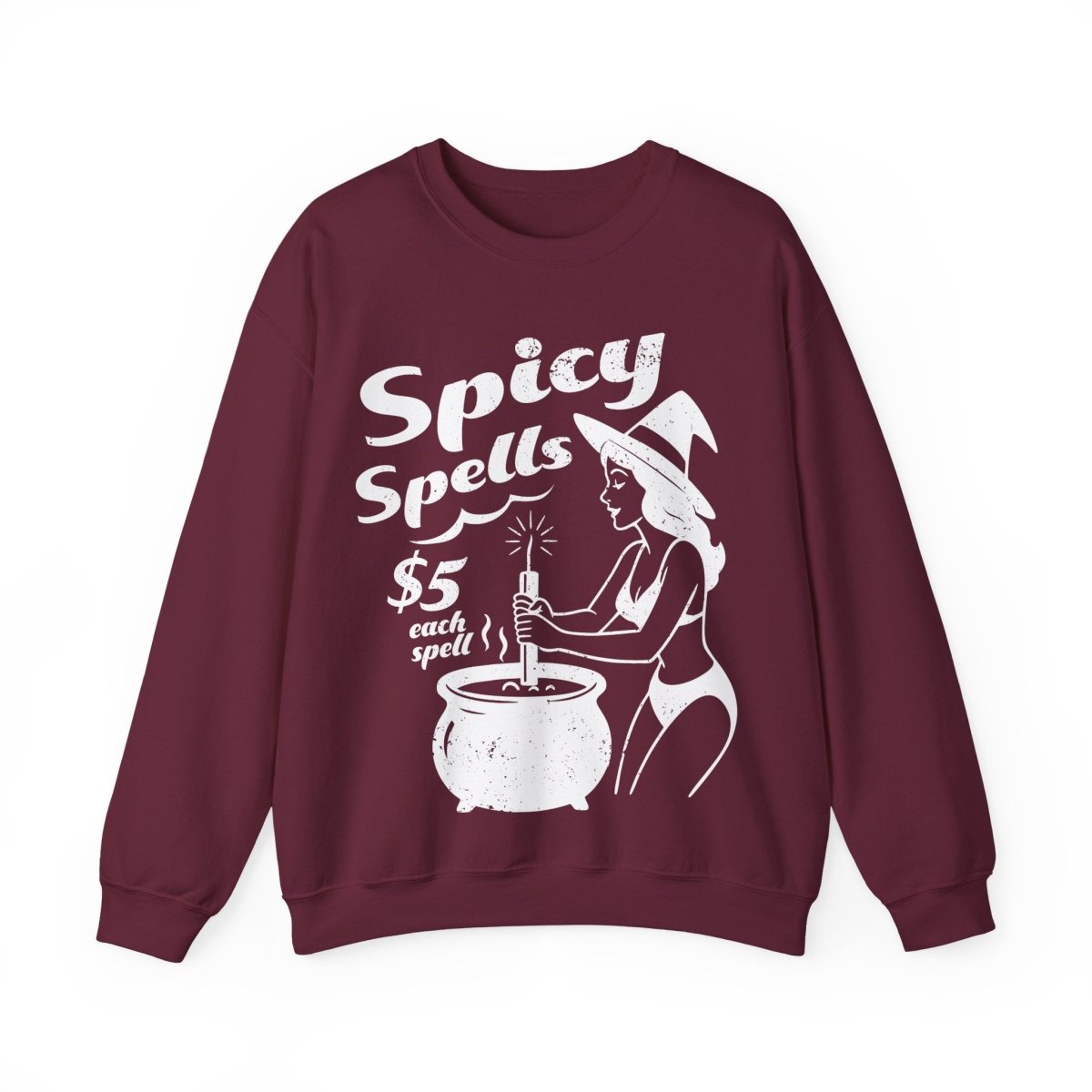 Bikini Witch Spicy Spells, Funny Dark Humor or Halloween Fleece Sweatshirt for Haunted Humor Gifting & Comic Fans, Halloween or Summerween Party