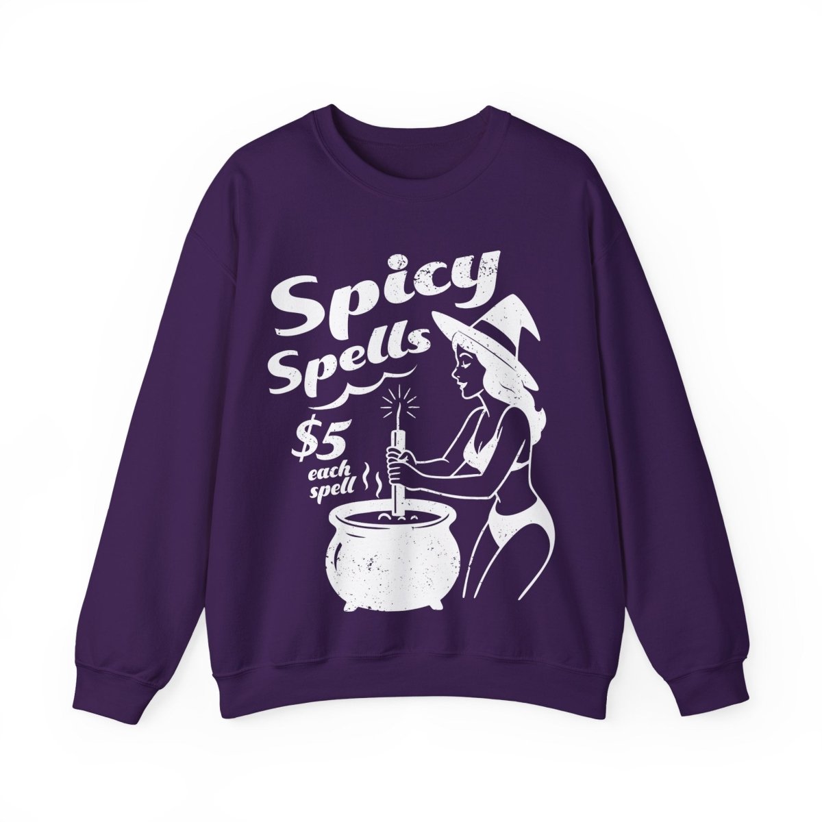 Bikini Witch Spicy Spells, Funny Dark Humor or Halloween Fleece Sweatshirt for Haunted Humor Gifting & Comic Fans, Halloween or Summerween Party