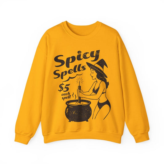 Bikini Witch Spicy Spells, Funny Dark Humor or Halloween Fleece Sweatshirt for Haunted Humor Gifting & Comic Fans, Halloween or Summerween Party