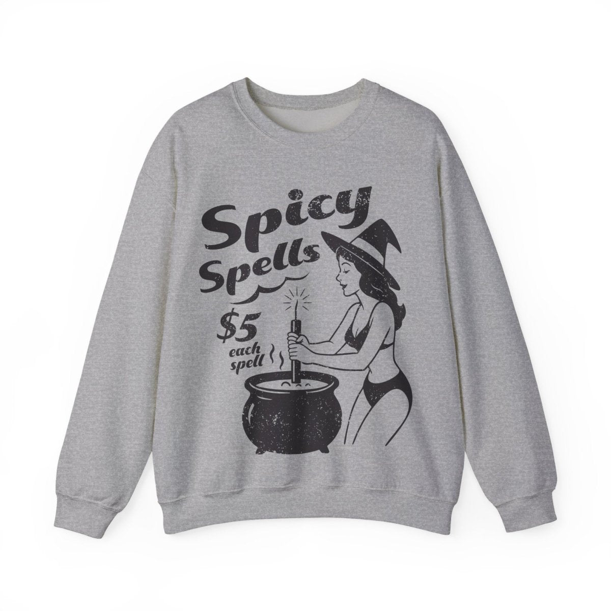 Bikini Witch Spicy Spells, Funny Dark Humor or Halloween Fleece Sweatshirt for Haunted Humor Gifting & Comic Fans, Halloween or Summerween Party