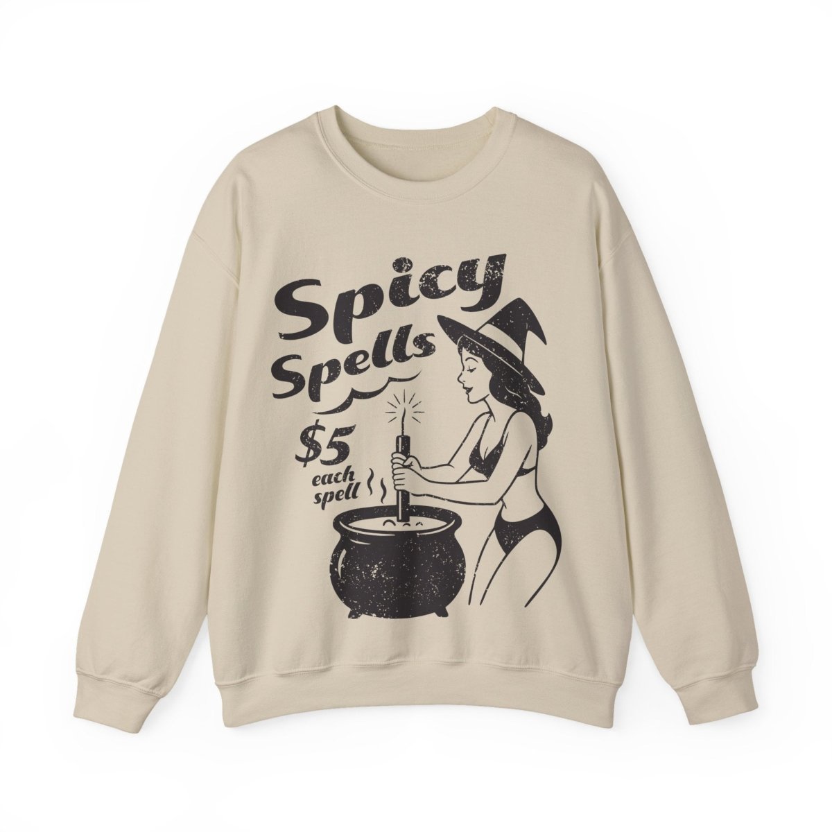 Bikini Witch Spicy Spells, Funny Dark Humor or Halloween Fleece Sweatshirt for Haunted Humor Gifting & Comic Fans, Halloween or Summerween Party