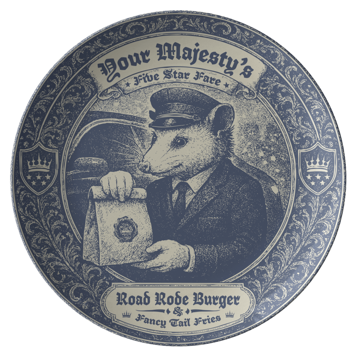 Burger & Fries Fancy Gift Plate from Your Majesty's Five Star Fare, 1 or Sets of 2, 4, Funny Dinner Decorator