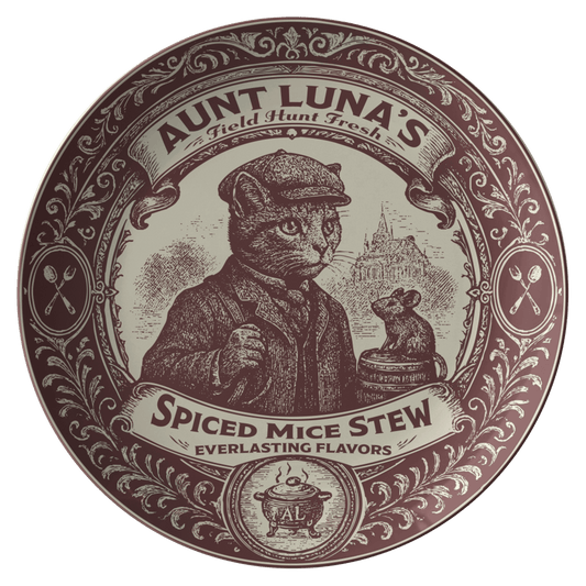 Cat Hunter Gift Plate Spiced Mice Stew from Aunt Luna's, 1 or Sets of 2, 4, Funny Meal Dining and Display