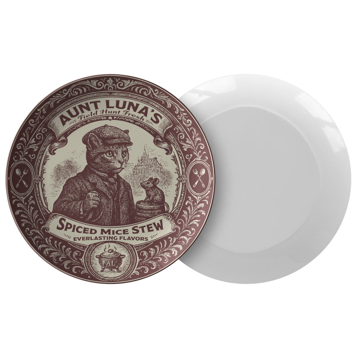 Cat Hunter Gift Plate Spiced Mice Stew from Aunt Luna's, 1 or Sets of 2, 4, Funny Meal Dining and Display