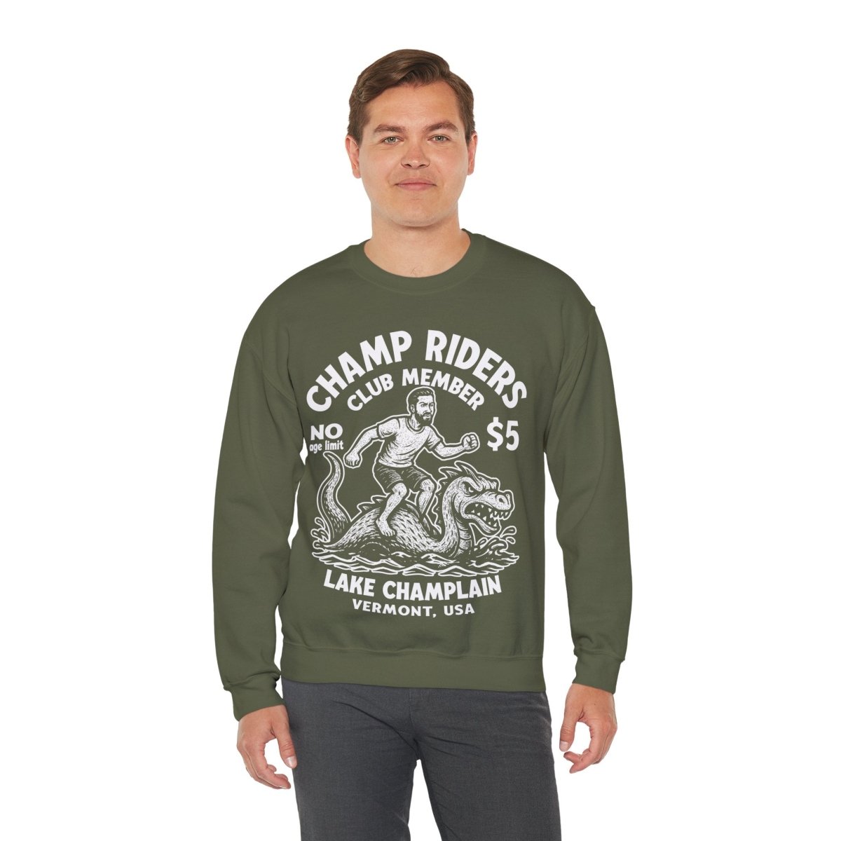 Champ Lake Monster Mystery Ride Man Fleece Sweatshirt, Vermont, Lake Champlain
