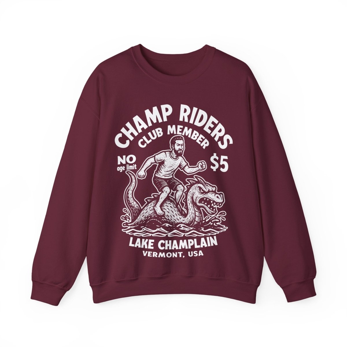 Champ Lake Monster Mystery Ride Man Fleece Sweatshirt, Vermont, Lake Champlain