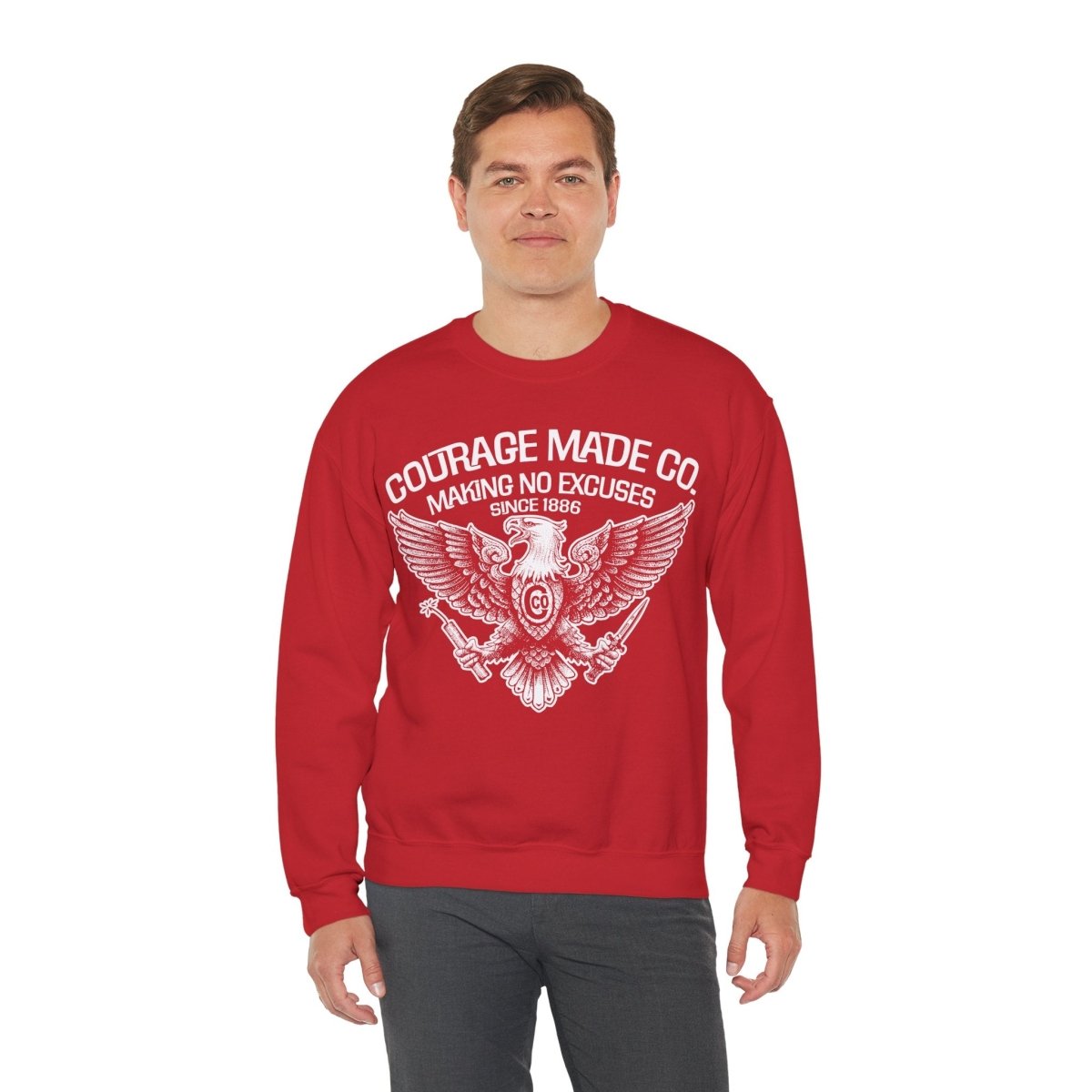 Courage Made Co. Eagle Fleece Sweatshirt, Strong, No Excuse Made - Ever
