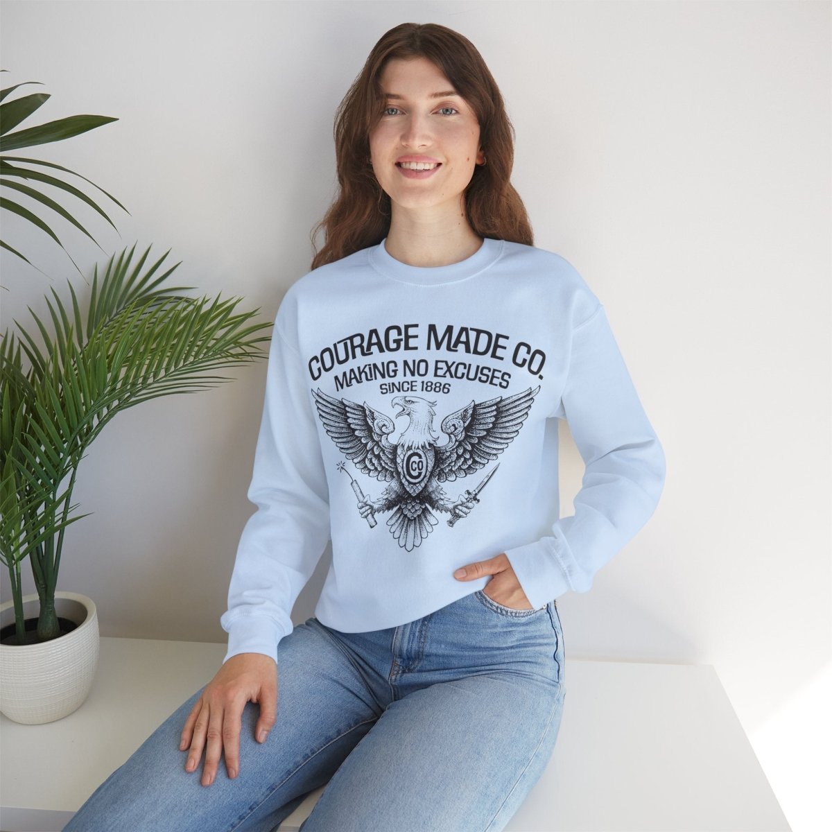 Courage Made Co. Eagle Fleece Sweatshirt, Strong, No Excuse Made - Ever