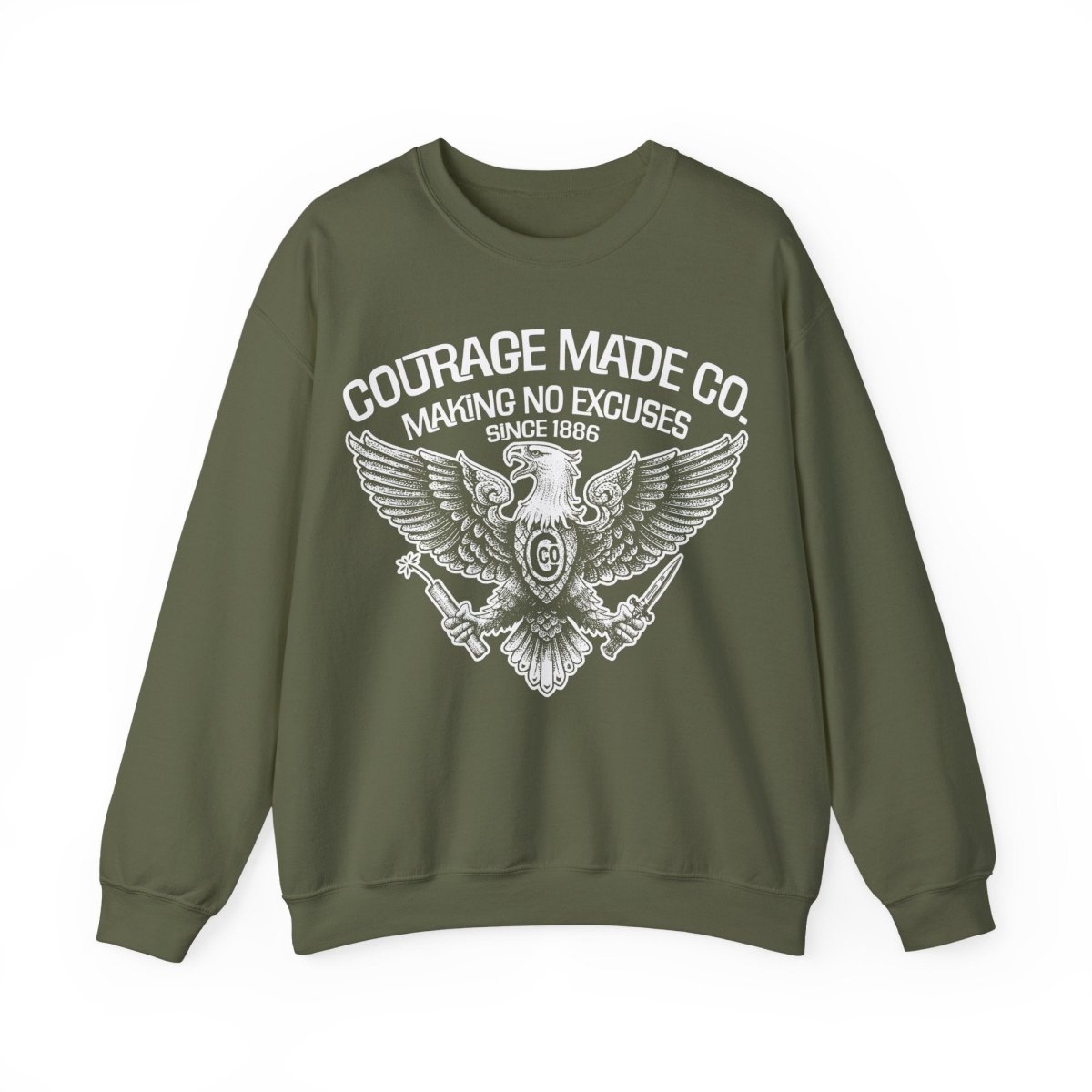 Courage Made Co. Eagle Fleece Sweatshirt, Strong, No Excuse Made - Ever