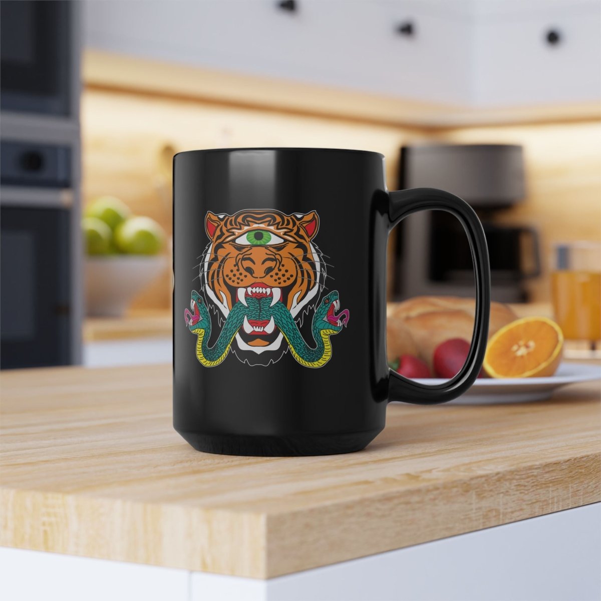 Cyclops Tiger Snakes Blackout Mugs Single Minded with a Big Bite, 11 oz, 15 oz