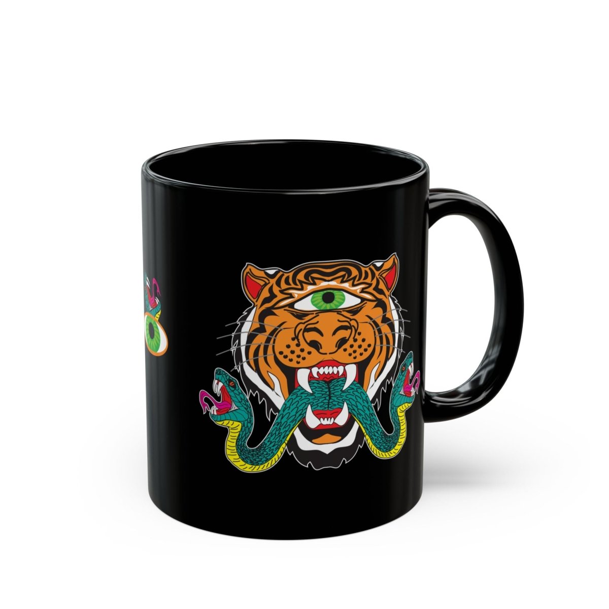 Cyclops Tiger Snakes Blackout Mugs Single Minded with a Big Bite, 11 oz, 15 oz