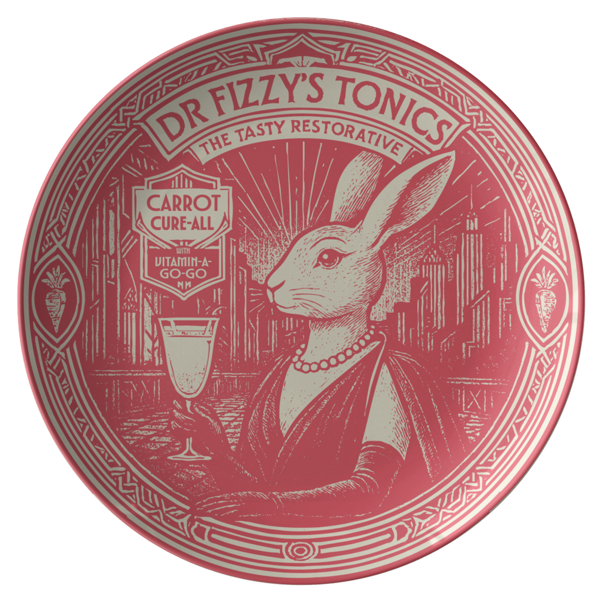 Dining Gift Amor Plate Carrot Cure All Bunny from Dr Fizzy, 1 or Sets of 2, 4, Funny Family Meal and Display