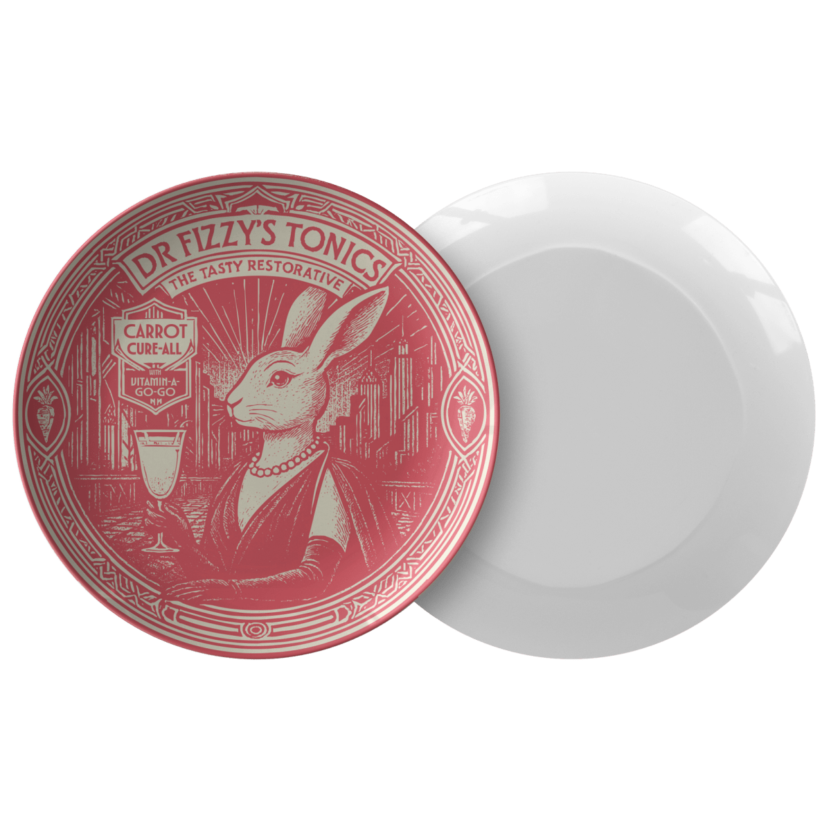 Dining Gift Amor Plate Carrot Cure All Bunny from Dr Fizzy, 1 or Sets of 2, 4, Funny Family Meal and Display