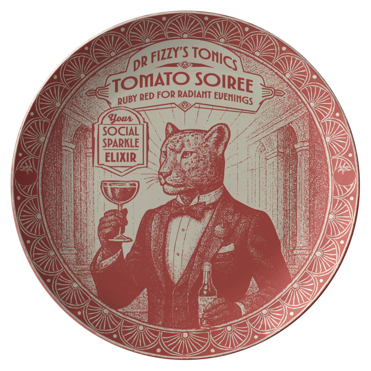 Dinner Soiree Gift Amor Plate Ruby Elixir Leopard from Dr Fizzy, 1 or Sets of 2, 4, Fun Meal and Display