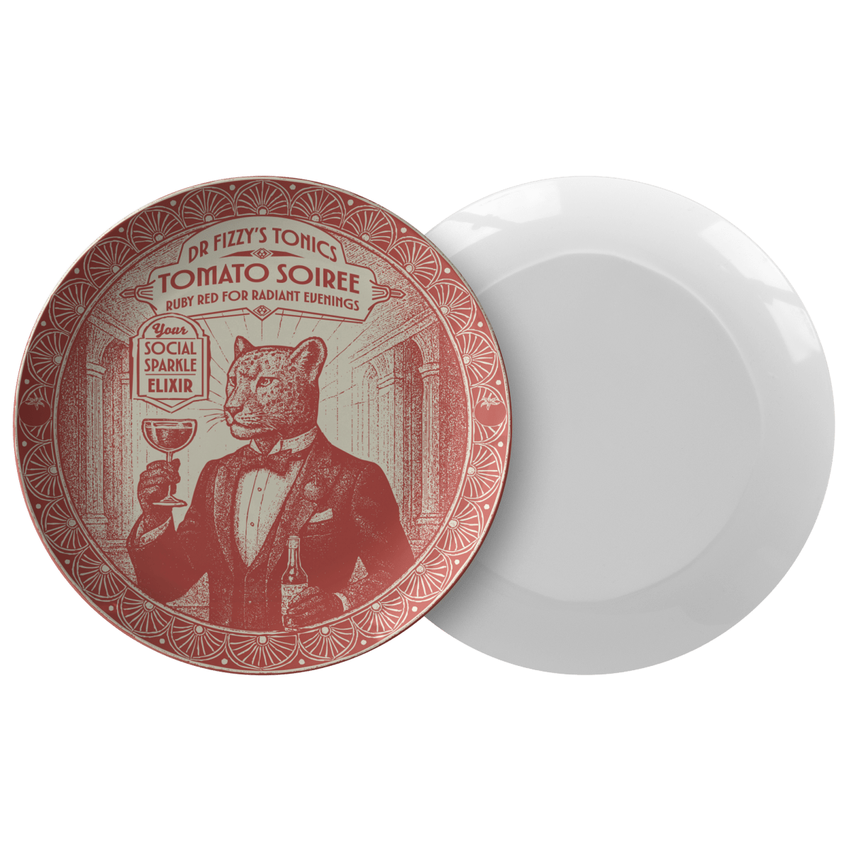 Dinner Soiree Gift Amor Plate Ruby Elixir Leopard from Dr Fizzy, 1 or Sets of 2, 4, Fun Meal and Display