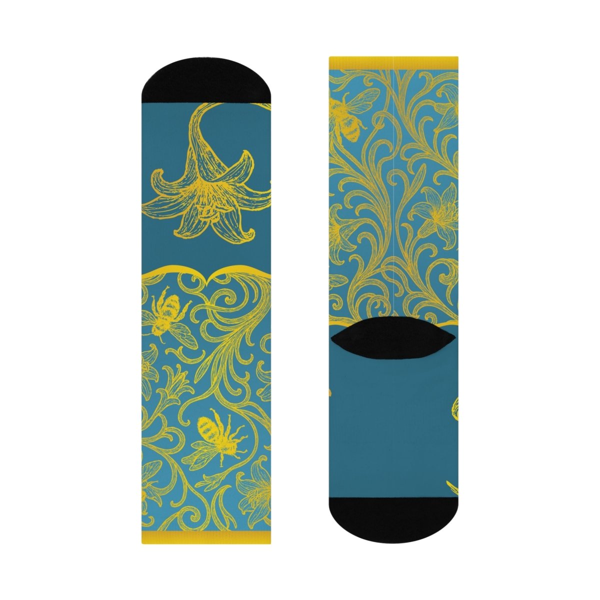 Flower Gardner Gift French Country Bee and Lilly Cushioned Crew Socks, Pollinator