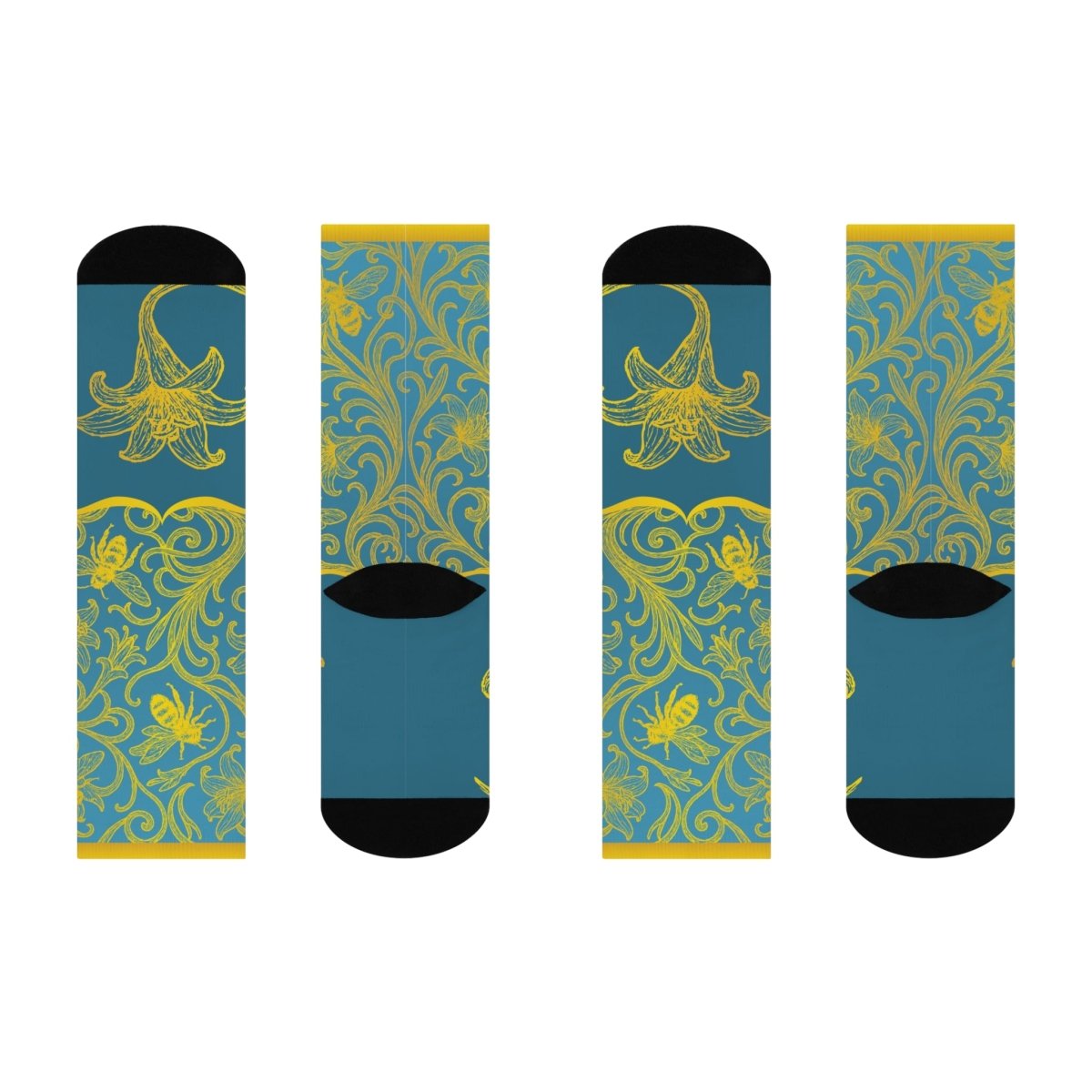 Flower Gardner Gift French Country Bee and Lilly Cushioned Crew Socks, Pollinator