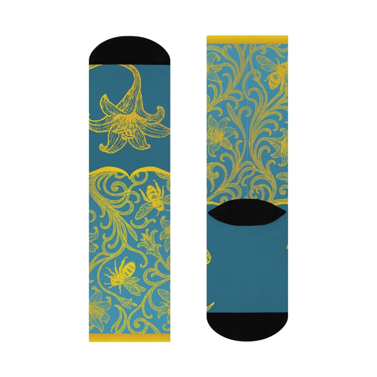 Flower Gardner Gift French Country Bee and Lilly Cushioned Crew Socks, Pollinator