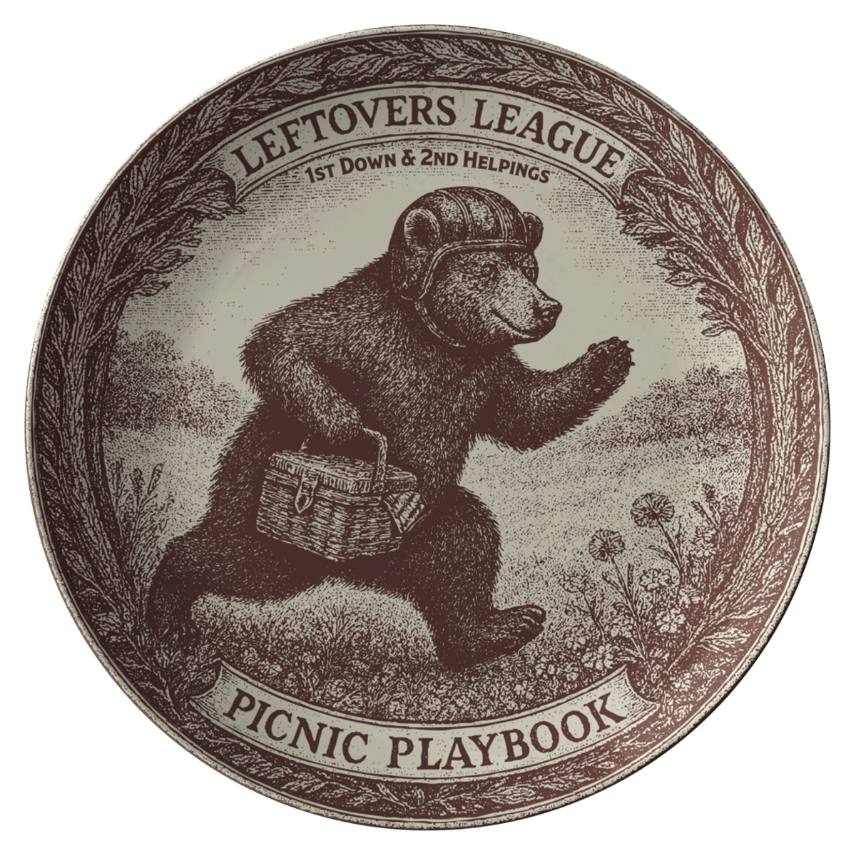 Football Game Day Gift Picnic Playbook Bear Plate for Fun Dining and Display