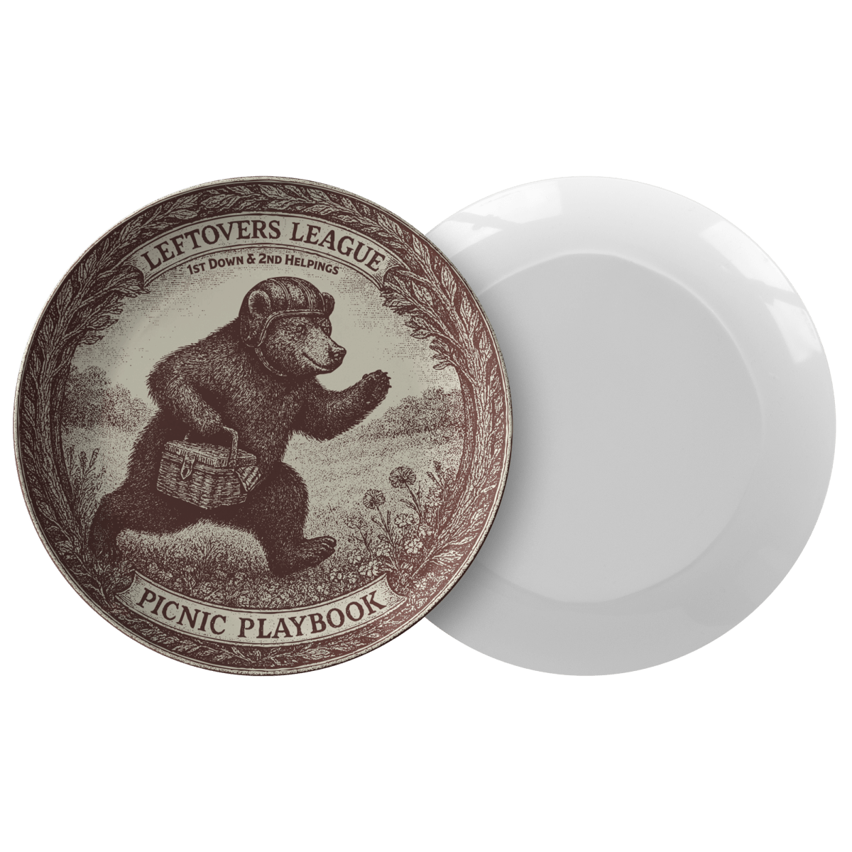 Football Game Day Gift Picnic Playbook Bear Plate for Fun Dining and Display