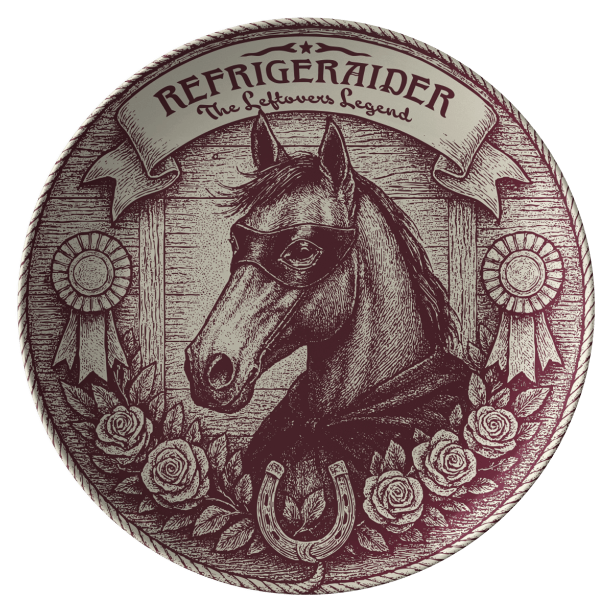 Fridge Raider Gift Hungry Horse Leftovers Lover Funny Teen Eats Plate, 1 or Sets of 2, 4, Fun Meal and Decor