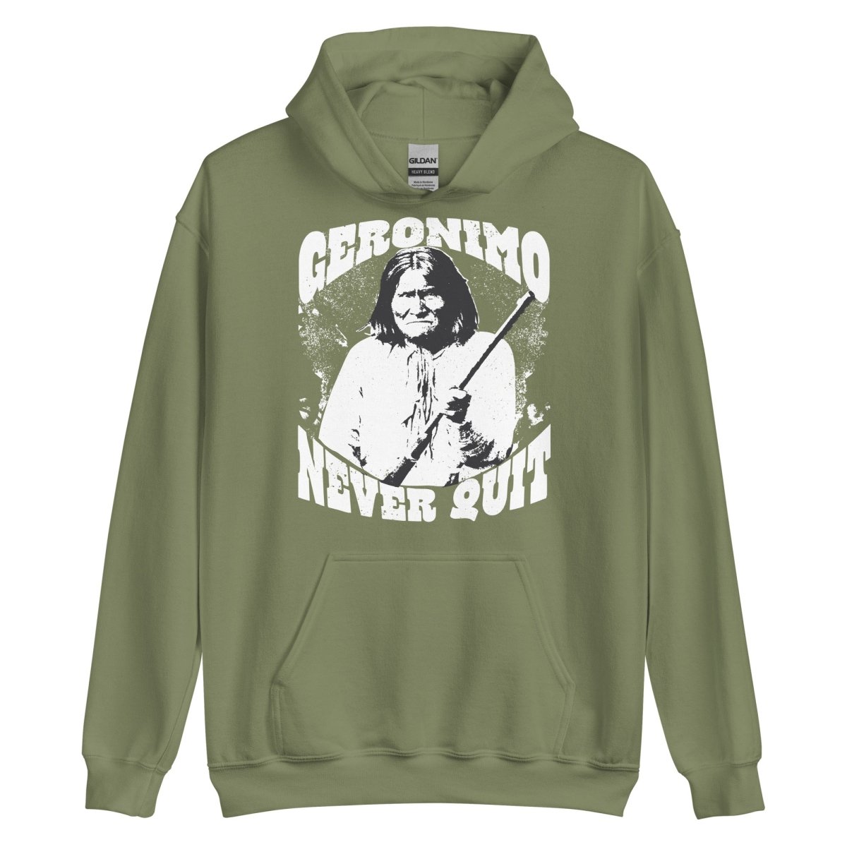 Geronimo, Never Quit Fleece Hoodie, Strength Inspiration, Warrior Spirit