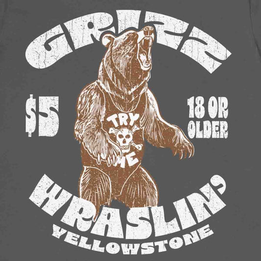 Grizzly Bear Wrestling Premium T-Shirt, He's A Hairy Bear To Deal With, Bad Boy, Yellowstone