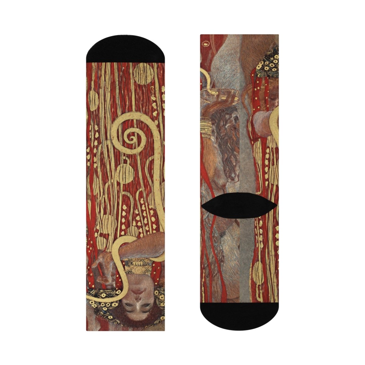Gustav Klimt Art Fan Gift Hygieia Woman With Golden Snake Cushioned Crew Socks