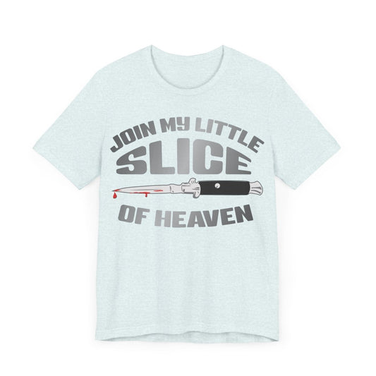 Halloween Slice of Heaven T-Shirt, Horror Switchblade Knife Blood Tee, Unisex Jersey Cotton Tee, Creepy Halloween Shirt, Gothic Graphic Shirt