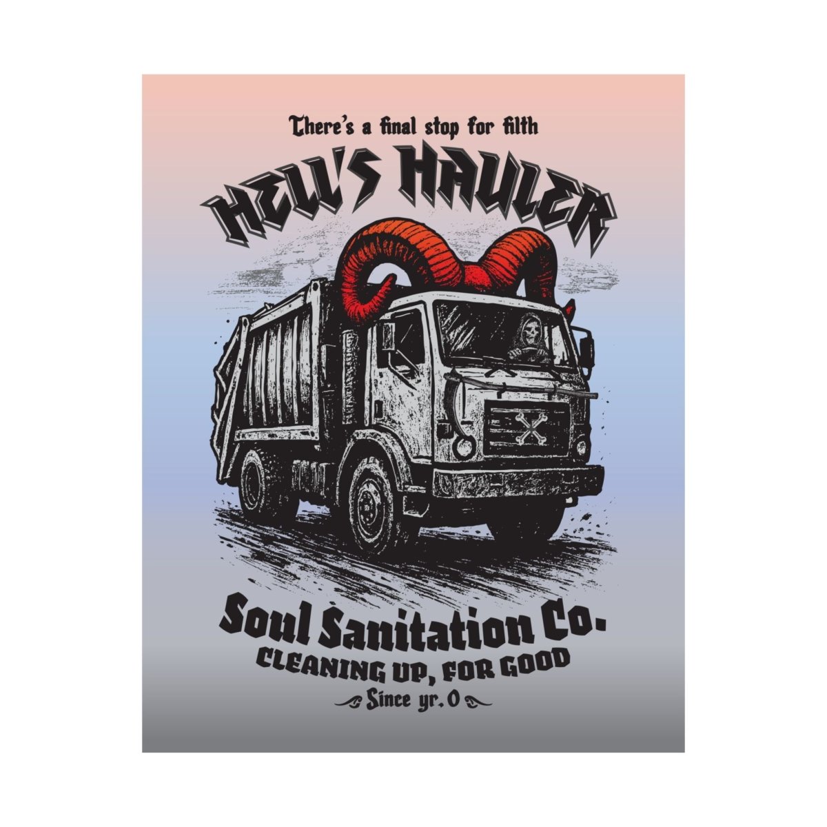Hell's Hauler Dark Humor Funny Horror Spooky Style Decor Premium Wall Art Print, Grim Reaper Goth Halloween Indie Tattoo Design Vibes